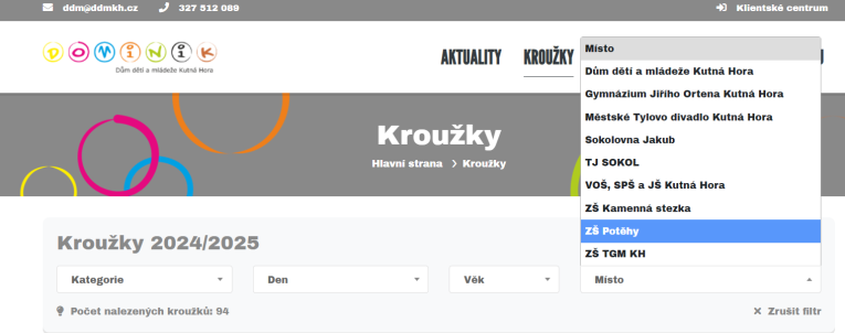 Hlášení se na kroužky 1 Hlášení se na kroužky 1